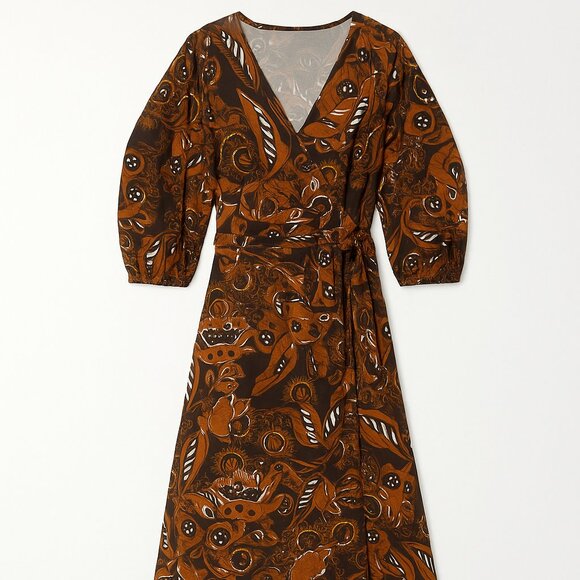 Mara Hoffman Maxi Dress Agnella Wrap Belted Floral Boho Tencel Brown Black NWOT - Picture 4 of 8